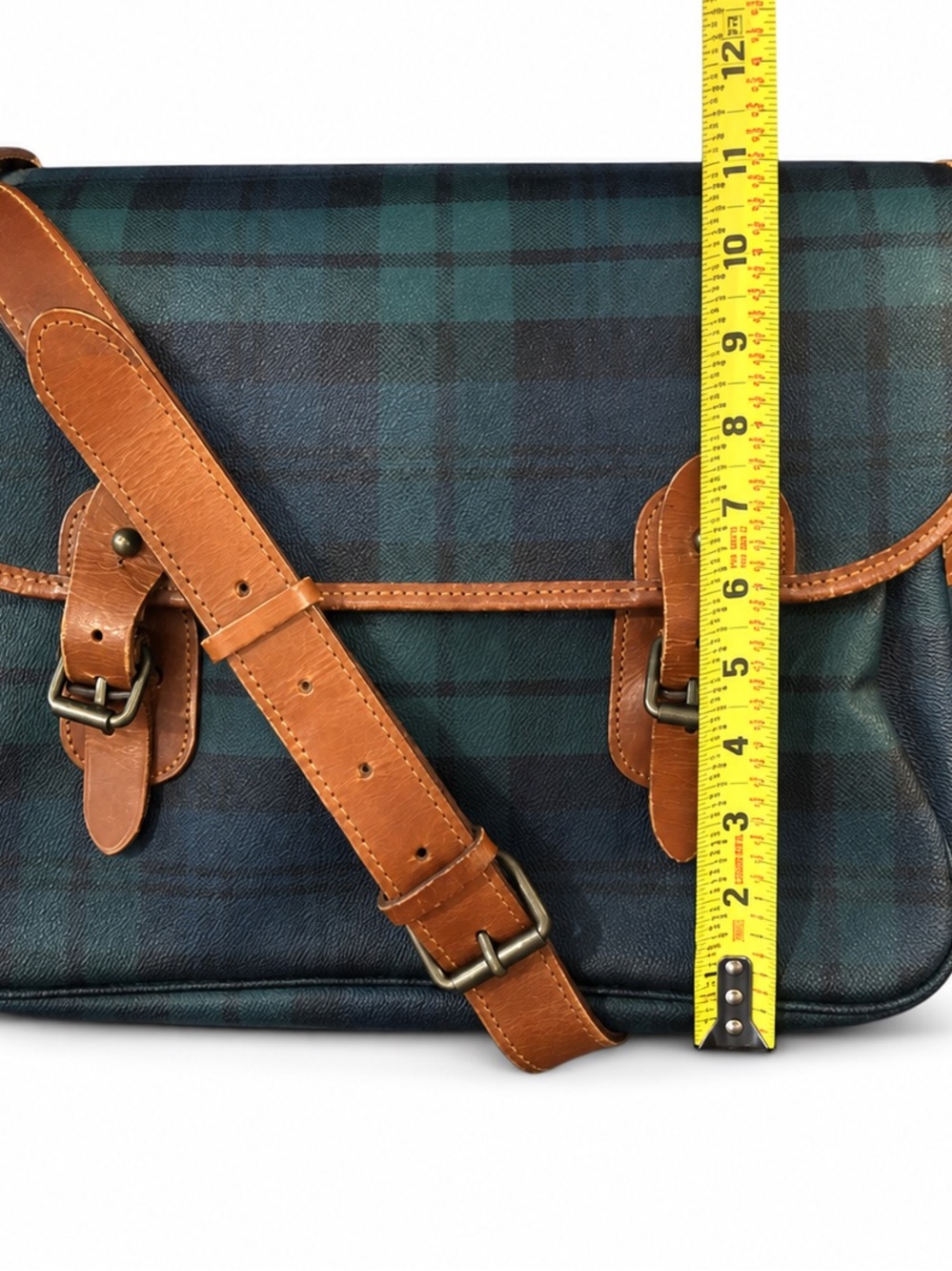 RALPH LAUREN Black Watch Plaid Crossbody Weekend Messenger Laptop Shoulder Bag - Picture 7 of 16